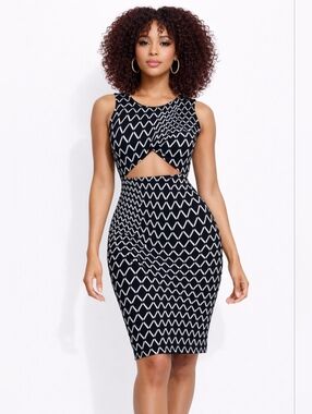 Monaco Black & White Geometric Cutout Bodycon Dress